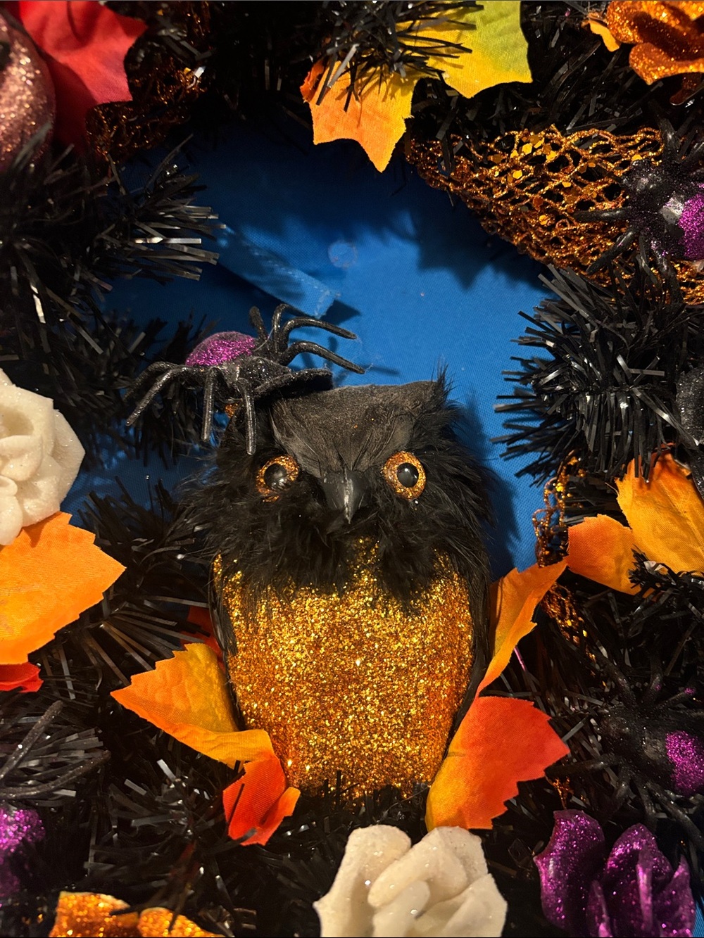 Custom By MeHalloween Wreath Orange Wrap Owl TwoPumpkins SixSpiders AutumnLeaves - Picture 4 of 15